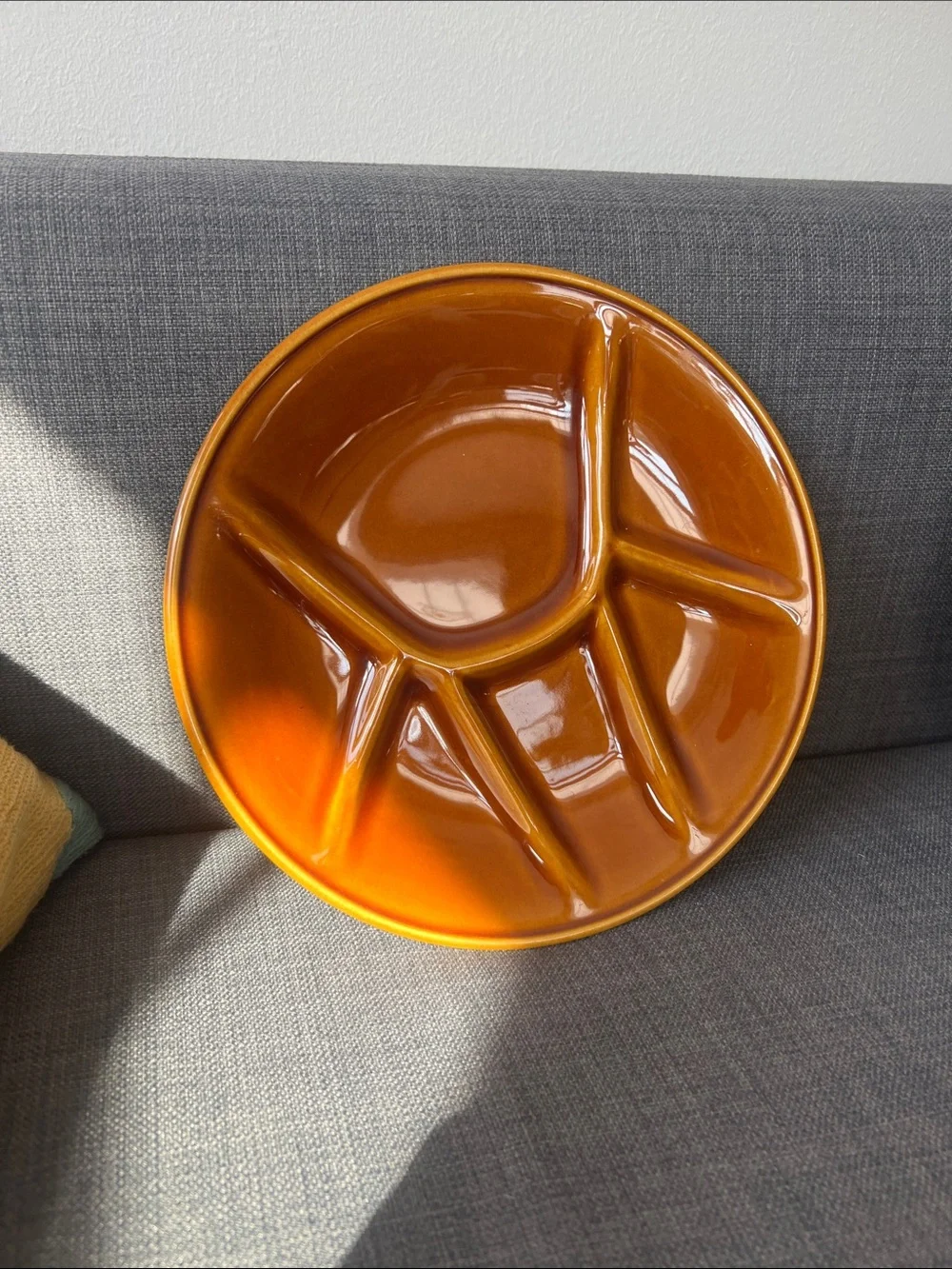 Amber-Tone Boch La Louviere Glazed Ceramic Divided Serving Dish Belgium set of 6